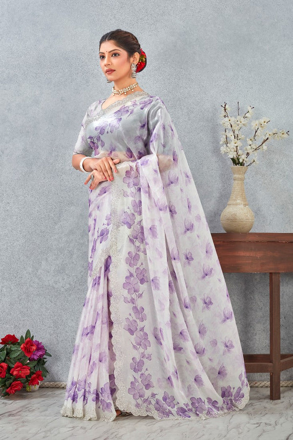 Amazing Purple Color Satin Fabric Casual Saree