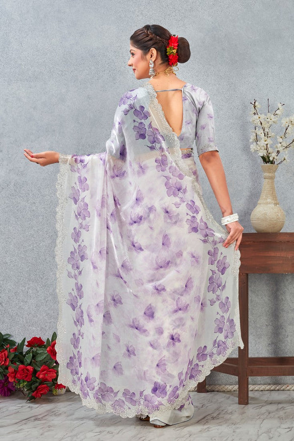 Amazing Purple Color Satin Fabric Casual Saree