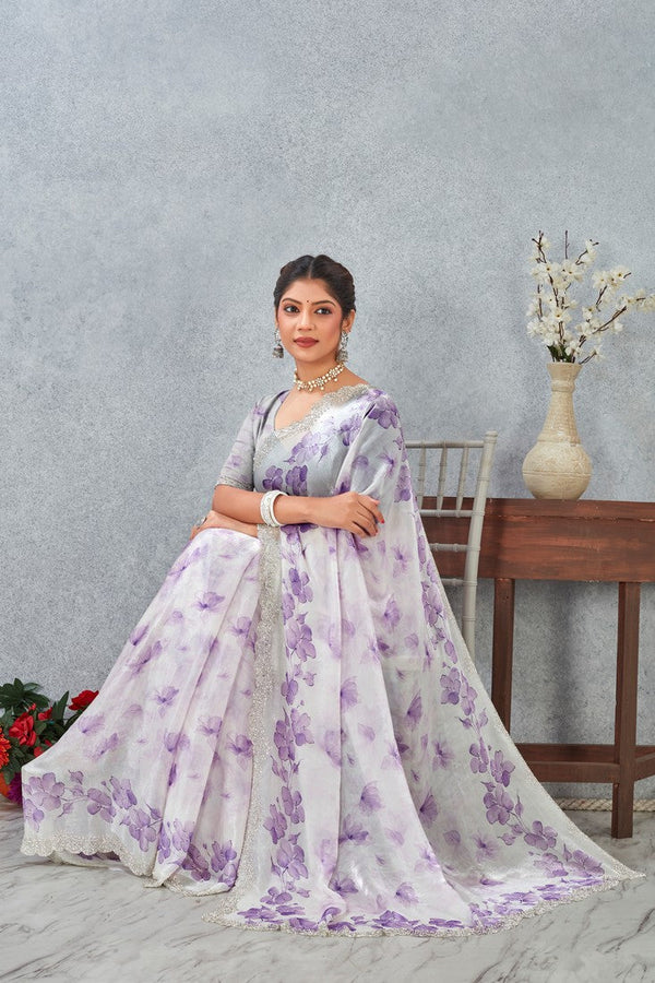 Amazing Purple Color Satin Fabric Casual Saree