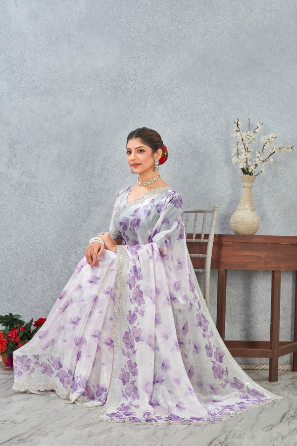 Amazing Purple Color Satin Fabric Casual Saree