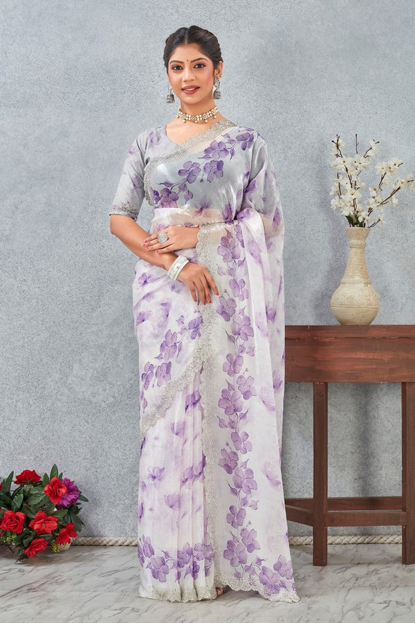 Amazing Purple Color Satin Fabric Casual Saree