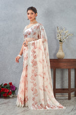 Amazing Peach Color Satin Fabric Casual Saree