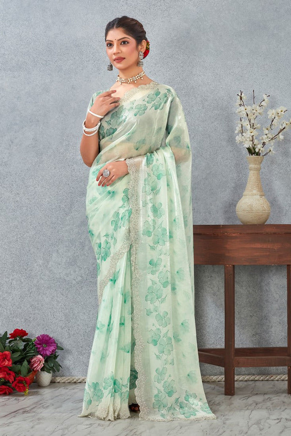 Amazing Teal Color Satin Fabric Casual Saree