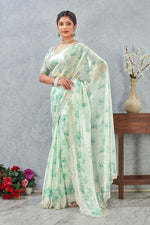 Amazing Teal Color Satin Fabric Casual Saree