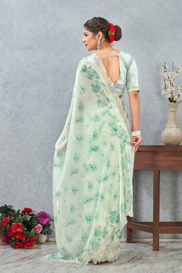 Amazing Teal Color Satin Fabric Casual Saree