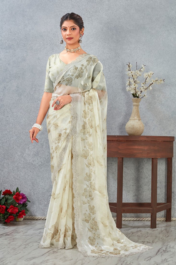 Amazing Green Color Satin Fabric Casual Saree