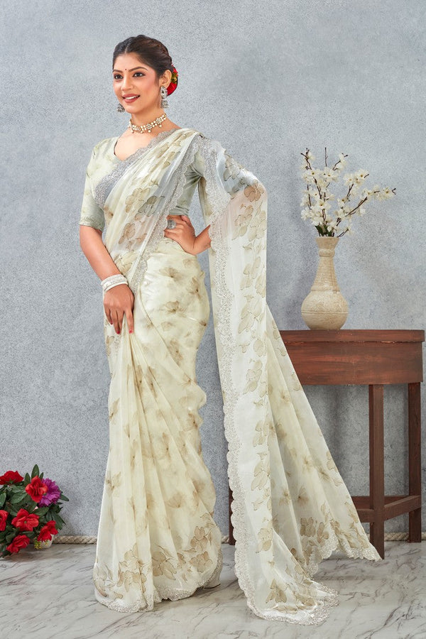 Amazing Green Color Satin Fabric Casual Saree