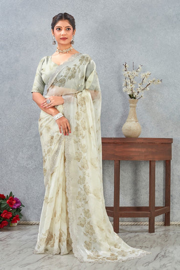 Amazing Green Color Satin Fabric Casual Saree