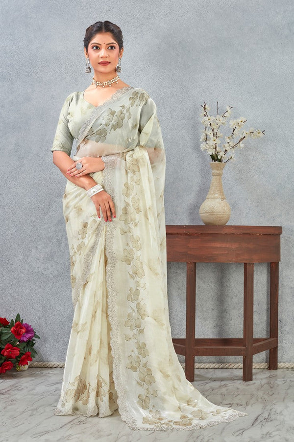 Amazing Green Color Satin Fabric Casual Saree