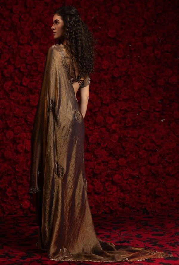 Angelic Golden Color Silk Fabric Partywear Saree