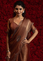 Angelic Brown Color Silk Fabric Partywear Saree