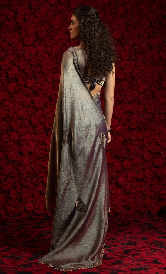 Angelic Grey Color Silk Fabric Partywear Saree