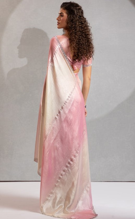 Amazing Pink Color Satin Fabric Designer Saree