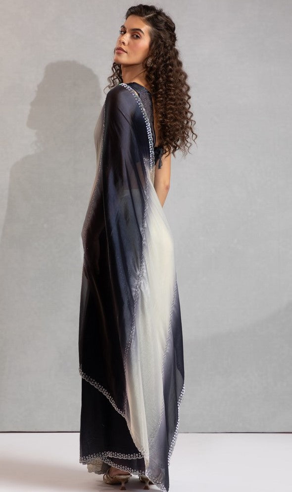 Amazing Black Color Satin Fabric Designer Saree