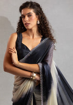 Amazing Black Color Satin Fabric Designer Saree