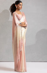Amazing Peach Color Satin Fabric Designer Saree