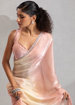 Amazing Peach Color Satin Fabric Designer Saree