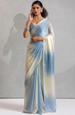 Amazing Aqua Color Satin Fabric Designer Saree