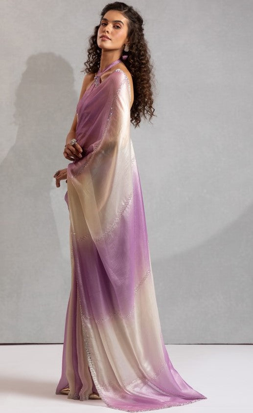 Amazing Purple Color Satin Fabric Designer Saree