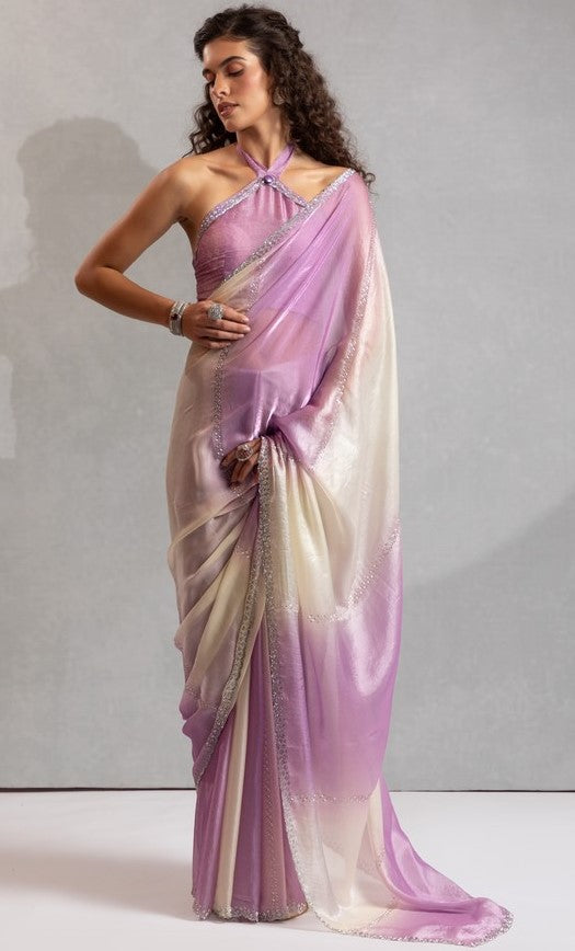 Amazing Purple Color Satin Fabric Designer Saree