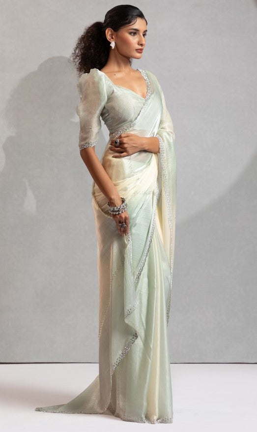 Amazing Green Color Satin Fabric Designer Saree