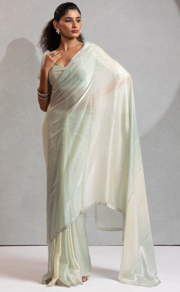 Amazing Green Color Satin Fabric Designer Saree