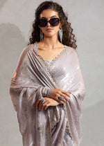 Beauteous Grey Color Silk Fabric Partywear Saree