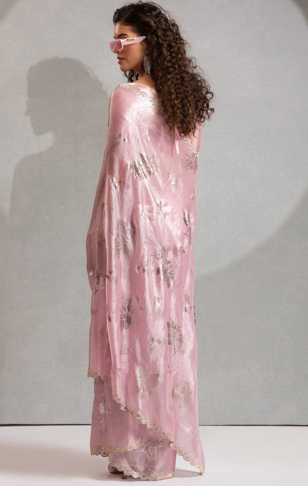 Beauteous Pink Color Silk Fabric Partywear Saree