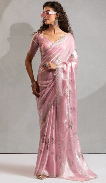 Beauteous Pink Color Silk Fabric Partywear Saree