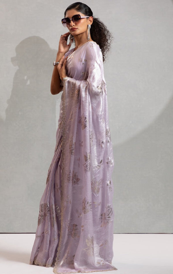 Beauteous Purple Color Silk Fabric Partywear Saree