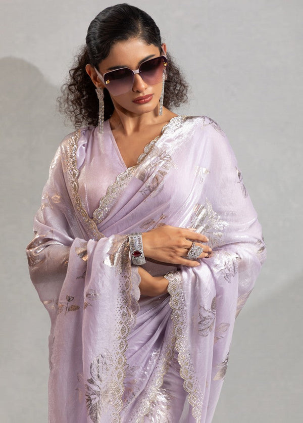 Beauteous Purple Color Silk Fabric Partywear Saree