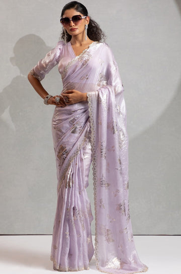 Beauteous Purple Color Silk Fabric Partywear Saree