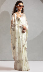 Beauteous Cream Color Silk Fabric Partywear Saree