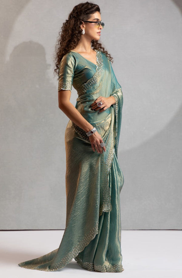 Beauteous Turquoise Color Silk Fabric Casual Saree