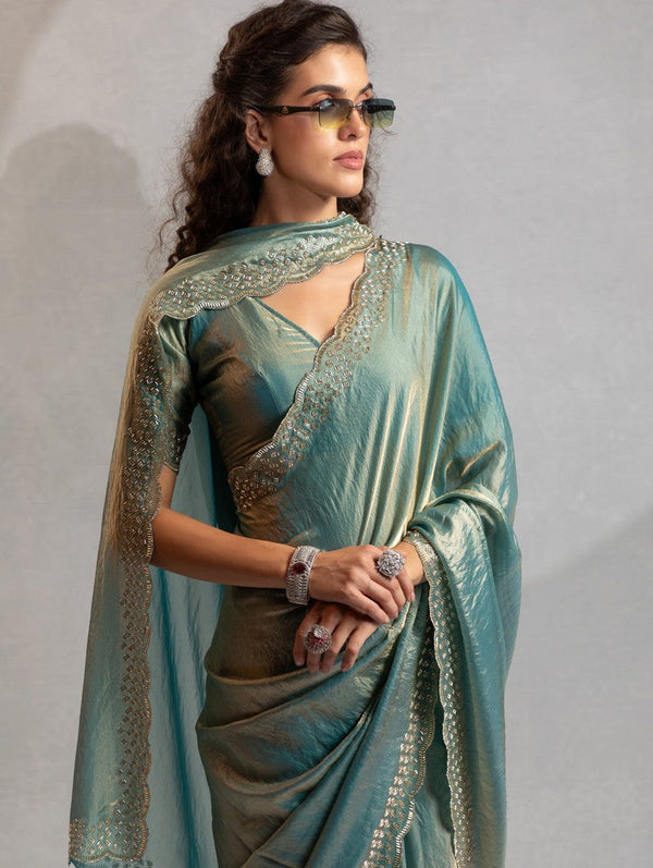 Beauteous Turquoise Color Silk Fabric Casual Saree