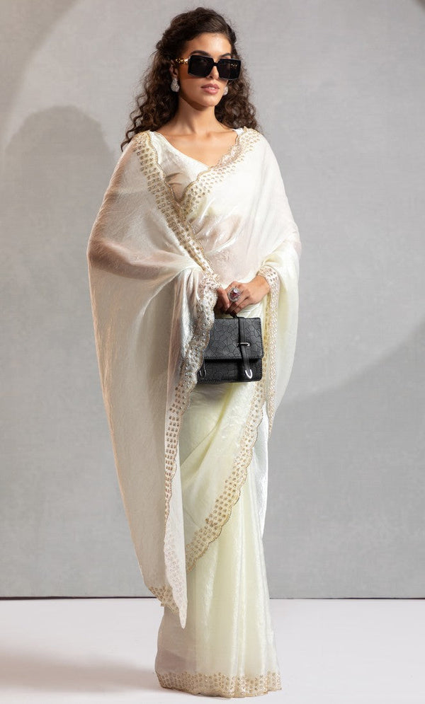 Beauteous White Color Silk Fabric Casual Saree