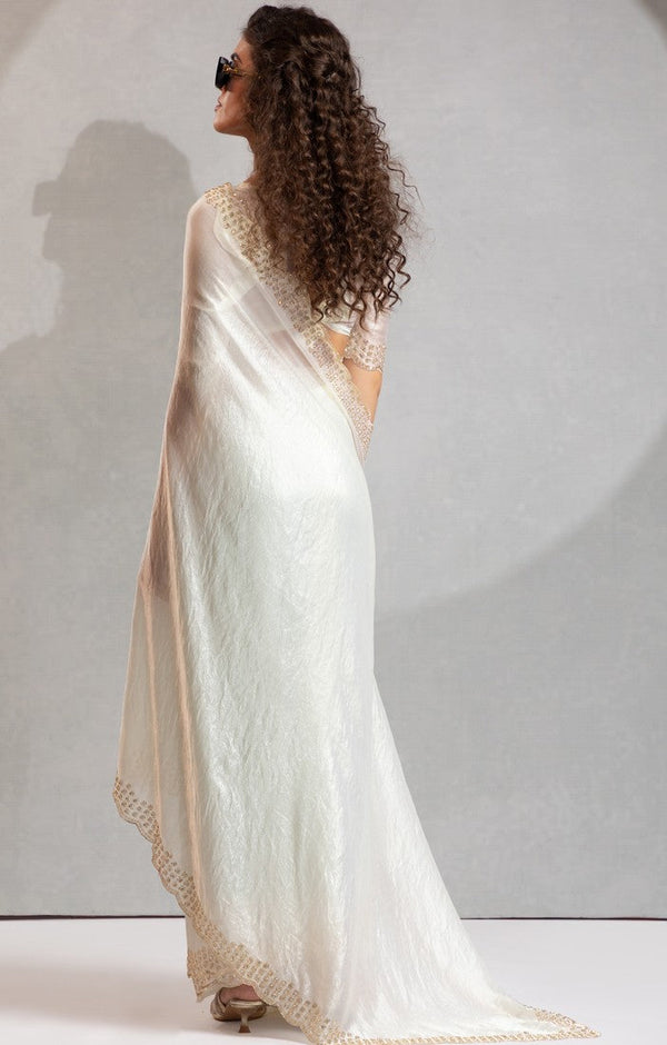 Beauteous White Color Silk Fabric Casual Saree