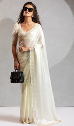Beauteous White Color Silk Fabric Casual Saree