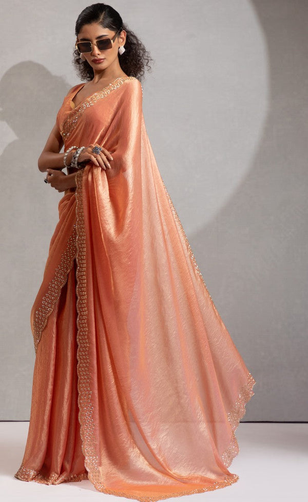 Beauteous Peach Color Silk Fabric Casual Saree