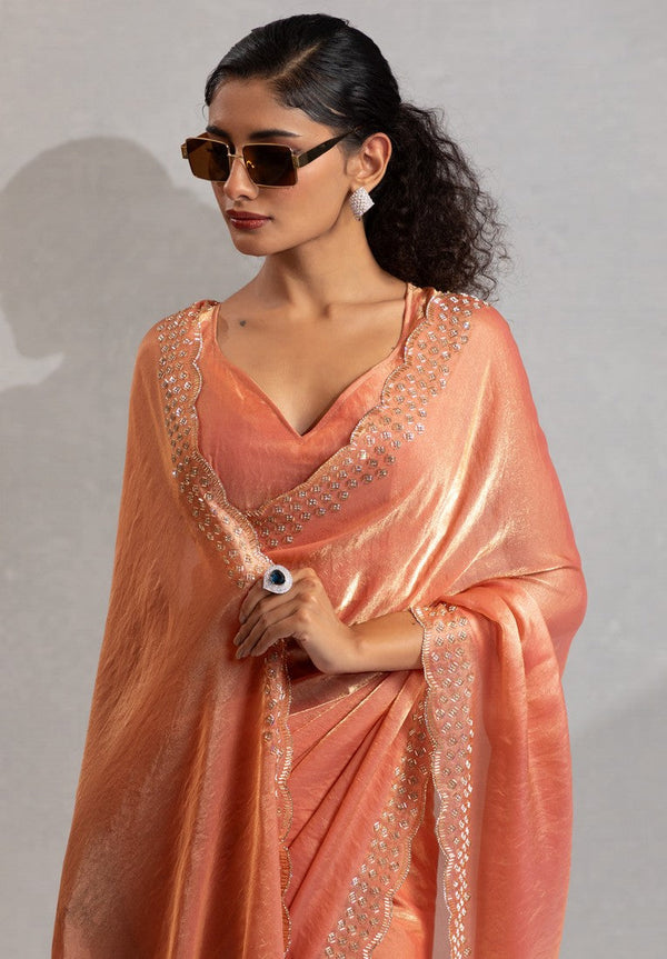 Beauteous Peach Color Silk Fabric Casual Saree