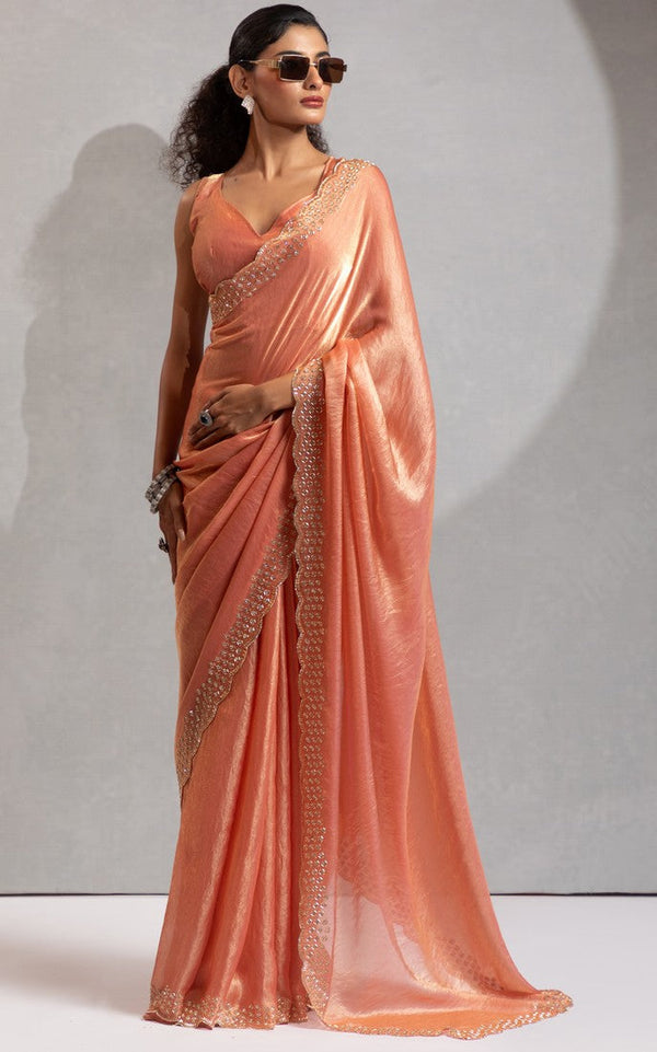 Beauteous Peach Color Silk Fabric Casual Saree