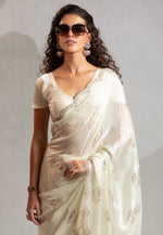 Beautiful Cream Color Satin Fabric Designer Saree