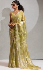Beautiful Green Color Satin Fabric Designer Saree