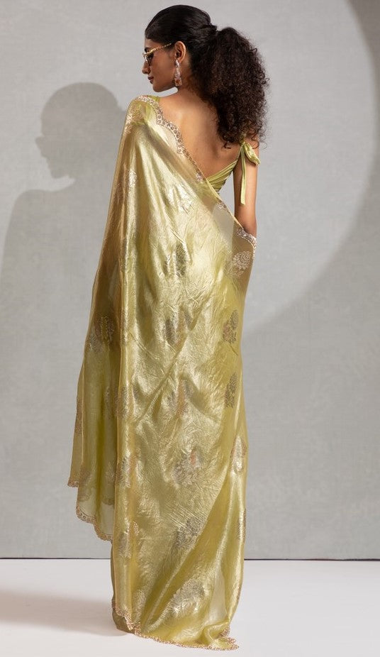 Beautiful Green Color Satin Fabric Designer Saree