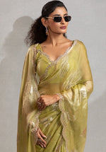 Beautiful Green Color Satin Fabric Designer Saree