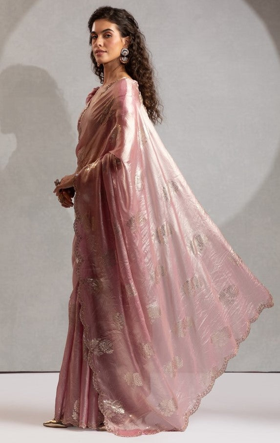 Beautiful Pink Color Satin Fabric Designer Saree