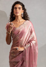 Beautiful Pink Color Satin Fabric Designer Saree
