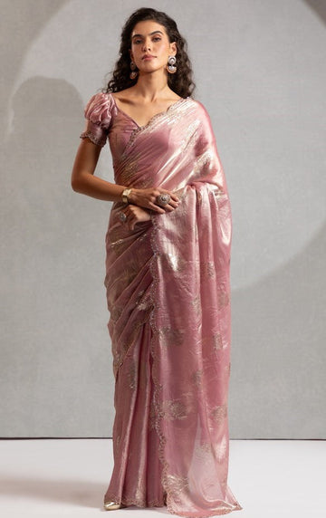 Beautiful Pink Color Satin Fabric Designer Saree