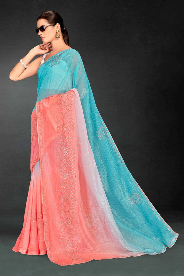 Superb Peach Color Silk Fabric Casual Saree