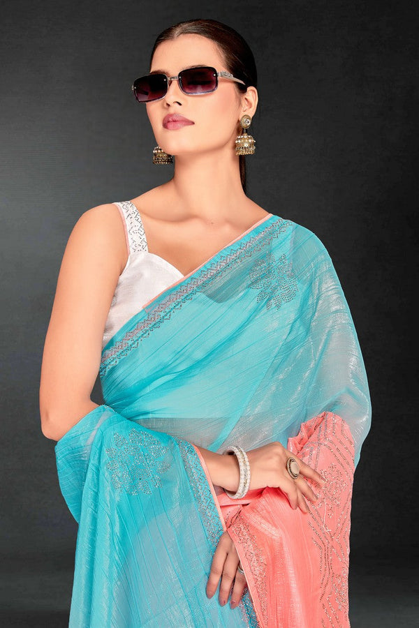 Superb Peach Color Silk Fabric Casual Saree